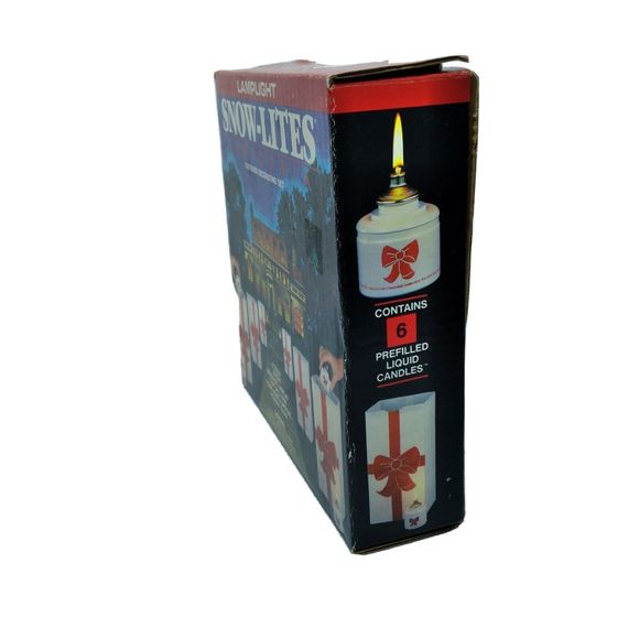 Vtg Christmas Lamplight Snow-Lite Luminarias 8 Prefilled Liquid Candles & Bags - Picture 2 of 5